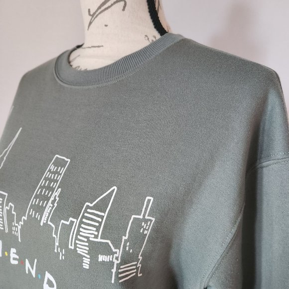 Friends Graphic Crew Neck Sweatshirt Fleece Lined Long Sleeve Green - Picture 3 of 8